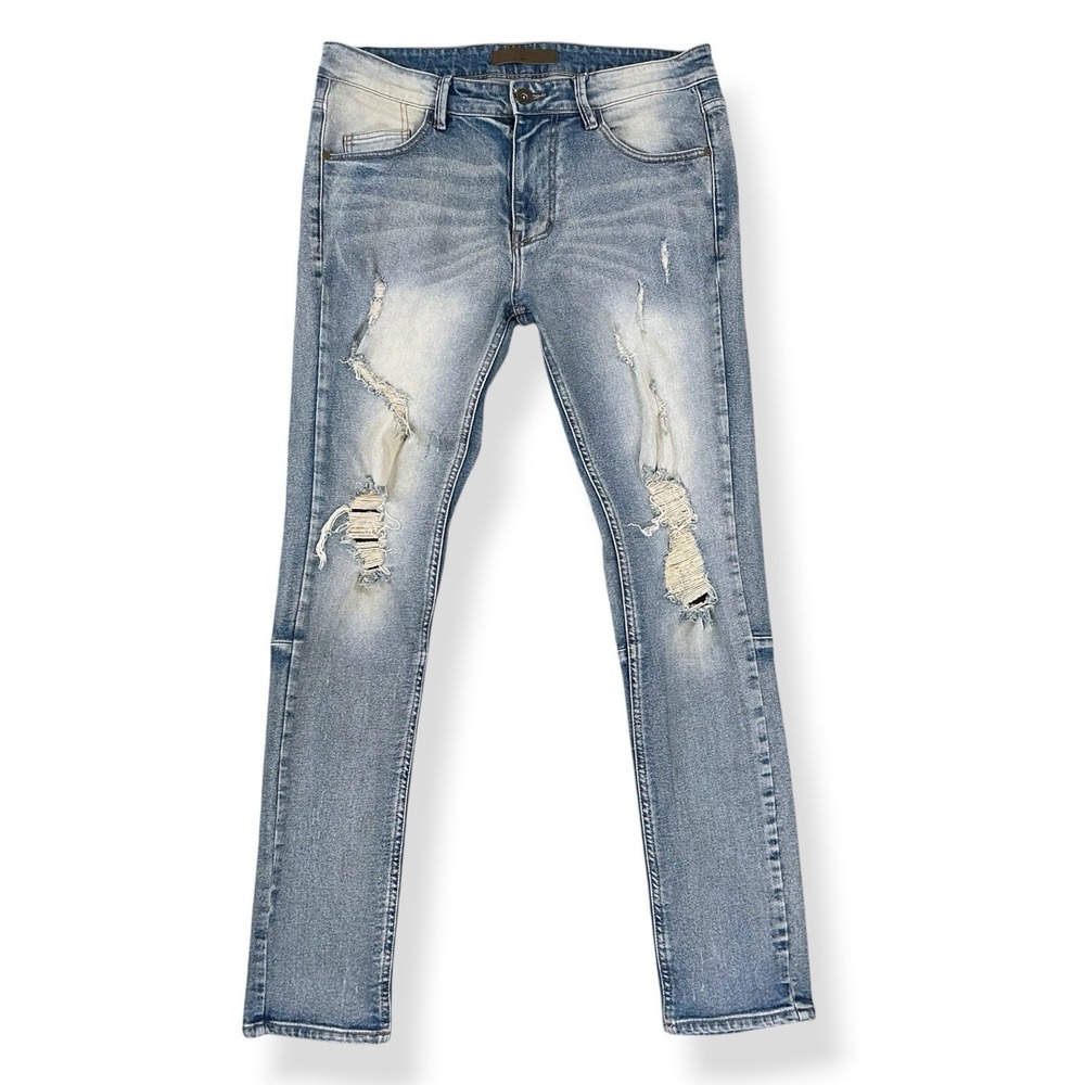 KDNK Jeans Men Size 34x30 Blue Ripped Distressed Skinny Slim Denim Streetwear